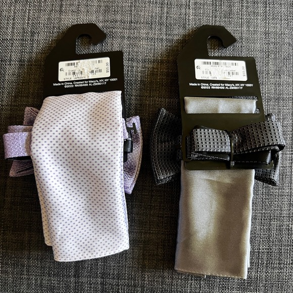 Alfani Bow Tie & Pocket Square Set Menswear Formal Gift Purple Gray NWT 0326 - Picture 2 of 3